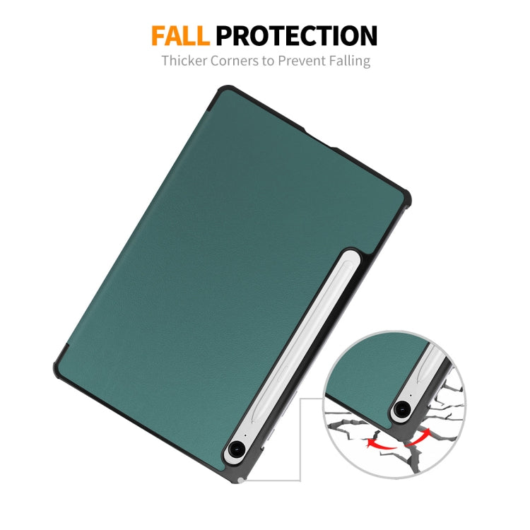 For Samsung Galaxy Tab S9 FE ENKAY Tri-fold Custer Texture Leather Smart Tablet Case(Dark Blue)