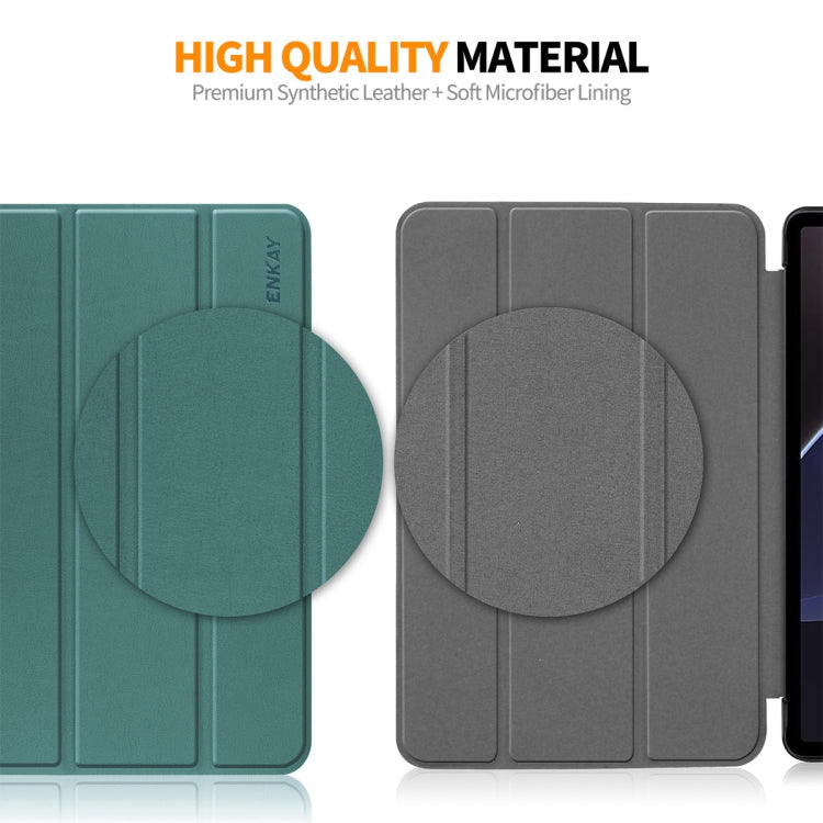 For Samsung Galaxy Tab S9 FE ENKAY Tri-fold Custer Texture Leather Smart Tablet Case(Dark Blue)