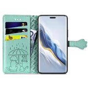 For Honor Magic6 Pro Cat and Dog Embossed Leather Phone Case(Green)
