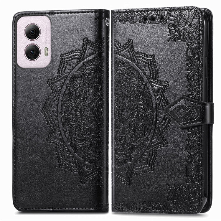 For Motorola Moto G Power 2024 Mandala Flower Embossed Leather Phone Case(Black)
