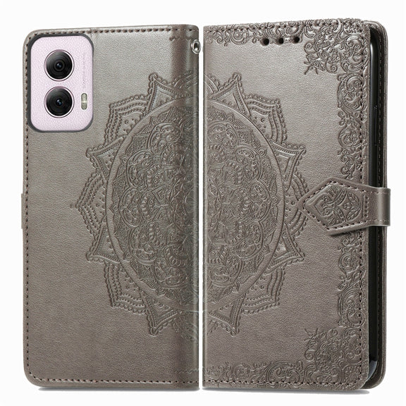 For Motorola Moto G Power 2024 Mandala Flower Embossed Leather Phone Case(Gray)