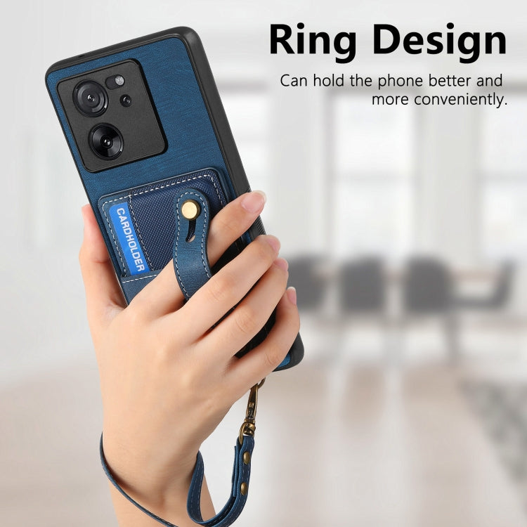 For Xiaomi 13T / 13T Pro Retro Cross Wristband Wallet Leather Back Phone Case(Blue)