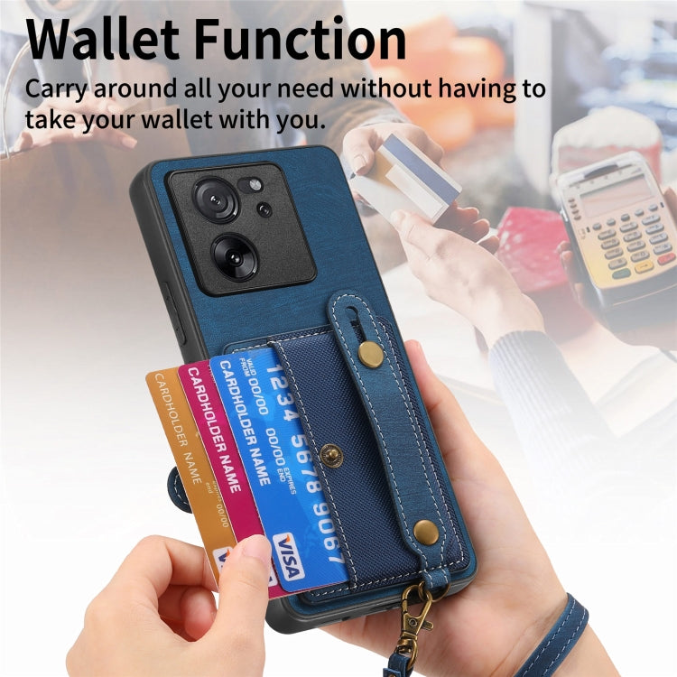 For Xiaomi 13T / 13T Pro Retro Cross Wristband Wallet Leather Back Phone Case(Blue)