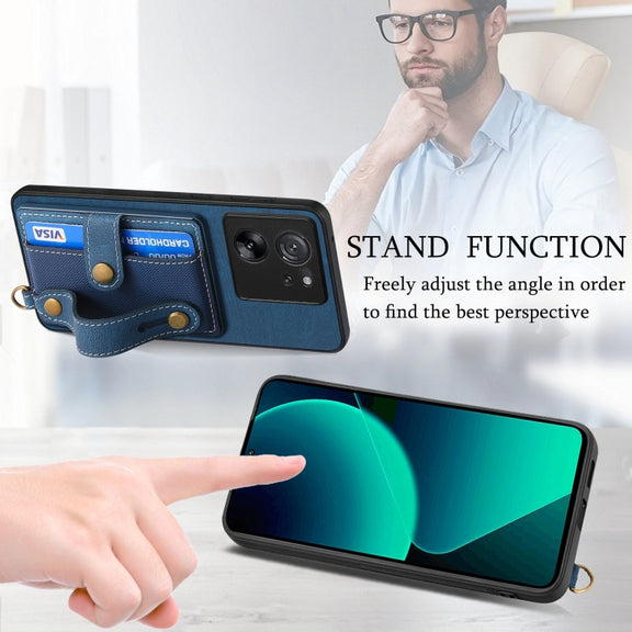 For Xiaomi 13T / 13T Pro Retro Cross Wristband Wallet Leather Back Phone Case(Blue)