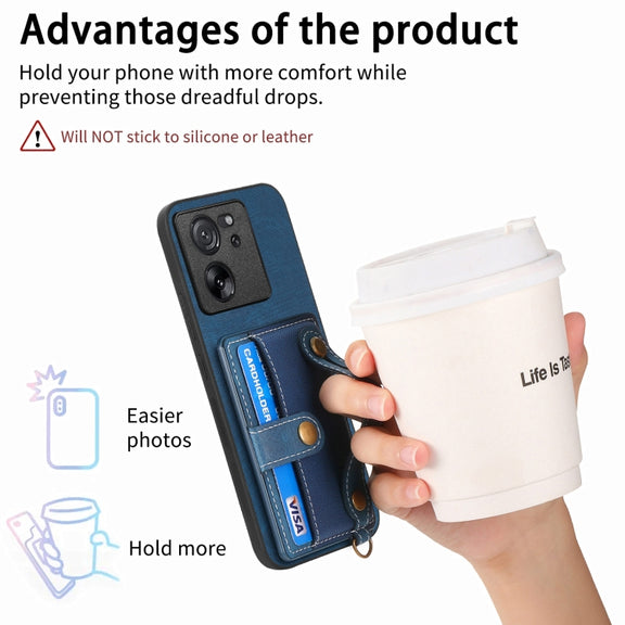 For Xiaomi 13T / 13T Pro Retro Cross Wristband Wallet Leather Back Phone Case(Blue)