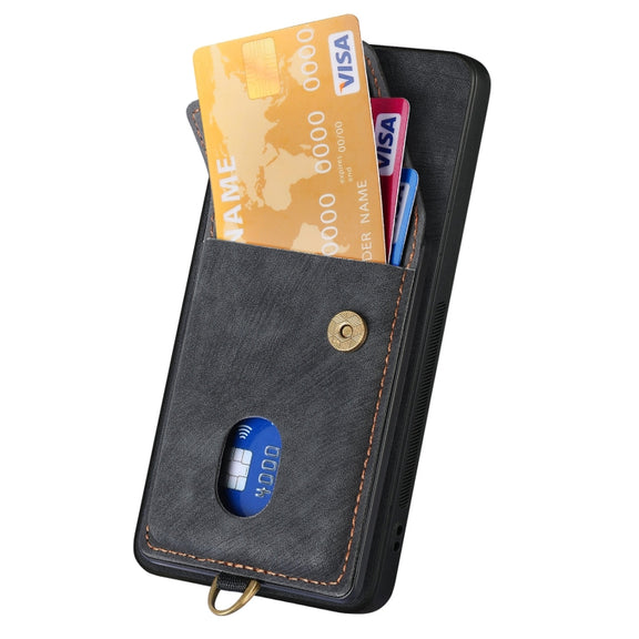 For Xiaomi 14 Retro Card Wallet Fold Leather Phone Case with Strap(Black)