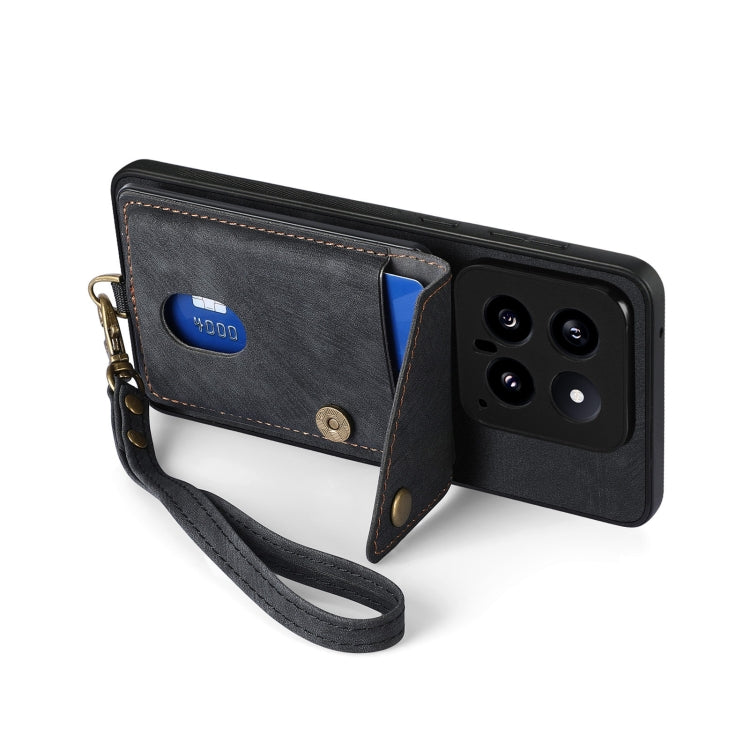 For Xiaomi 14 Retro Card Wallet Fold Leather Phone Case with Strap(Black)