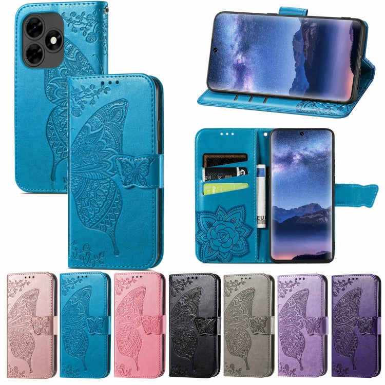 For Blackview A200 Pro Butterfly Love Flower Embossed Leather Phone Case(Gray)