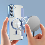 For Samsung Galaxy S22+ 5G Shield MagSafe RFID Anti-theft Leather Phone Case(Blue)