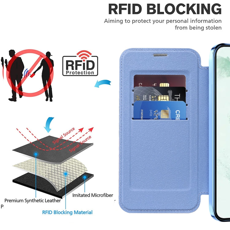 For Samsung Galaxy S22+ 5G Shield MagSafe RFID Anti-theft Leather Phone Case(Blue)