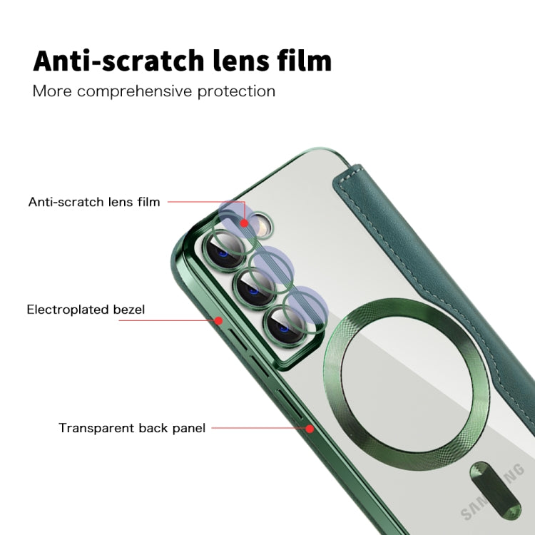For Samsung Galaxy S22+ 5G MagSafe Magnetic RFID Anti-theft Leather Phone Case(Green)