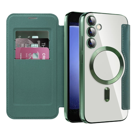 For Samsung Galaxy S23 FE 5G MagSafe Magnetic RFID Anti-theft Leather Phone Case(Green)