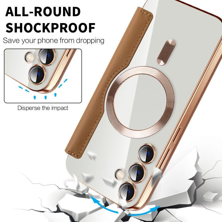 For Samsung Galaxy S23 FE 5G Shield MagSafe RFID Anti-theft Leather Phone Case(Brown)