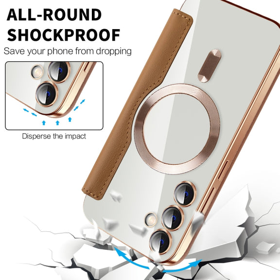 For Samsung Galaxy S23 FE 5G Shield MagSafe RFID Anti-theft Leather Phone Case(Brown)