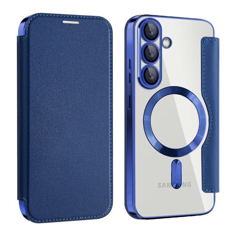 For Samsung Galaxy S25 5G Shield MagSafe RFID Anti-theft Leather Phone Case(Dark Blue)