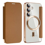 For Samsung Galaxy S25+ 5G Shield MagSafe RFID Anti-theft Leather Phone Case(Brown)