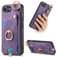 For iPhone 16e Retro Skin-feel Ring Card Bag Phone Case with Hang Loop(Purple) - iPhone 16e Cases by PMC TechLife | Online Shopping South Africa | PMC TechLife | Buy Now Pay Later Mobicred