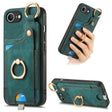 For iPhone 16e Retro Skin-feel Ring Card Bag Phone Case with Hang Loop(Green) - iPhone 16e Cases by PMC TechLife | Online Shopping South Africa | PMC TechLife | Buy Now Pay Later Mobicred