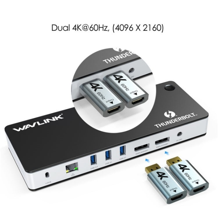 WAVLINK UTD21H 11 in 1 4K Dual DisplayPort Hub Converter Thunderbolt 3 Docking Station, Plug:UK Plug