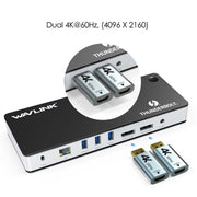 WAVLINK UTD21H 11 in 1 4K Dual DisplayPort Hub Converter Thunderbolt 3 Docking Station, Plug:UK Plug