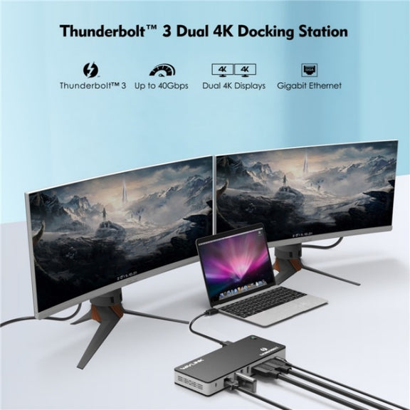 WAVLINK UTD21H 11 in 1 4K Dual DisplayPort Hub Converter Thunderbolt 3 Docking Station, Plug:UK Plug
