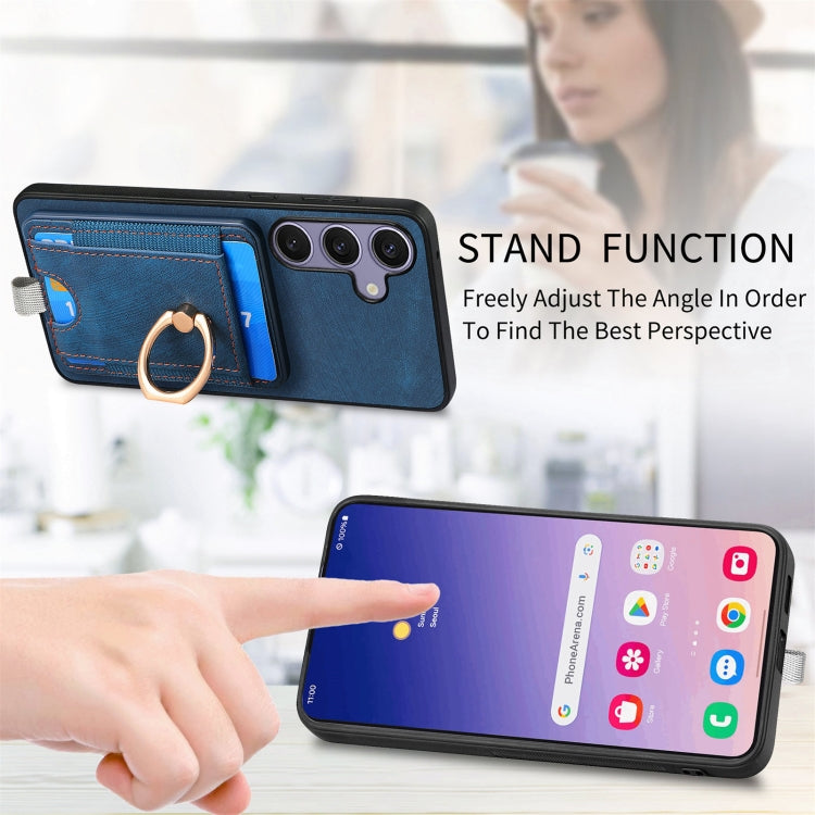 For Samsung Galaxy S25 5G Retro Splitable Magnetic Card Bag Leather Phone Case(Blue)