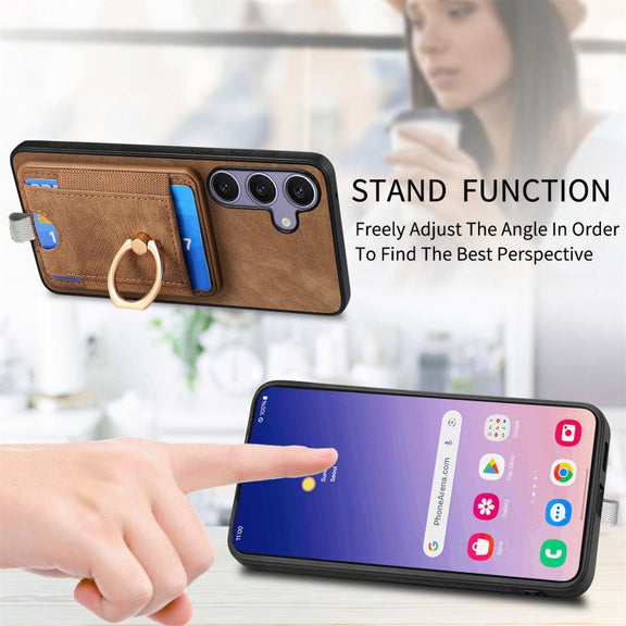 For Samsung Galaxy S25 5G Retro Splitable Magnetic Card Bag Leather Phone Case(Brown)