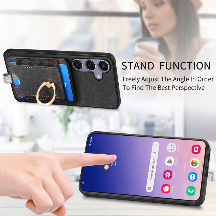 For Samsung Galaxy S25+ 5G Retro Splitable Magnetic Card Bag Leather Phone Case(Black)