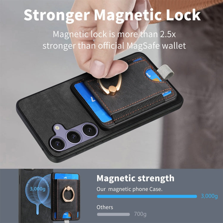 For Samsung Galaxy S25+ 5G Retro Splitable Magnetic Card Bag Leather Phone Case(Black)