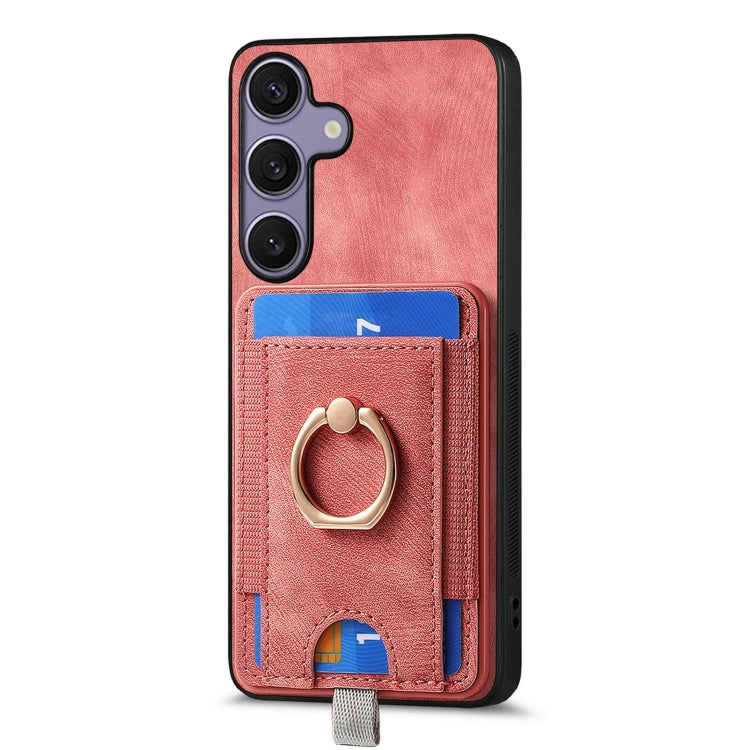 For Samsung Galaxy S25+ 5G Retro Splitable Magnetic Card Bag Leather Phone Case(Pink)
