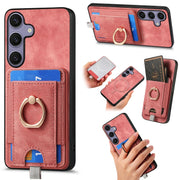 For Samsung Galaxy S25+ 5G Retro Splitable Magnetic Card Bag Leather Phone Case(Pink)