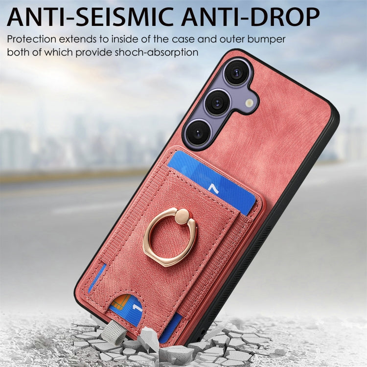 For Samsung Galaxy S25+ 5G Retro Splitable Magnetic Card Bag Leather Phone Case(Pink)