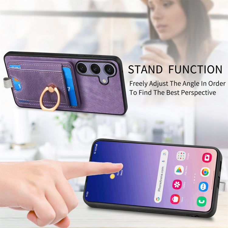 For Samsung Galaxy S25+ 5G Retro Splitable Magnetic Card Bag Leather Phone Case(Purple)