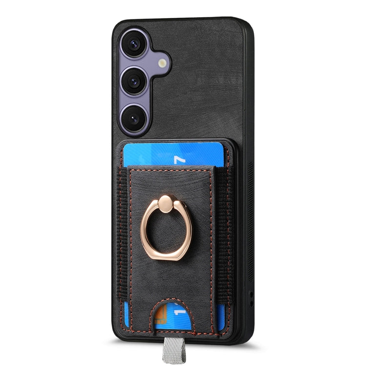 For Samsung Galaxy S25 Ultra 5G Retro Splitable Magnetic Card Bag Leather Phone Case(Black)