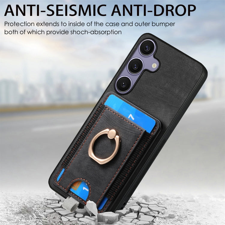 For Samsung Galaxy S25 Ultra 5G Retro Splitable Magnetic Card Bag Leather Phone Case(Black)