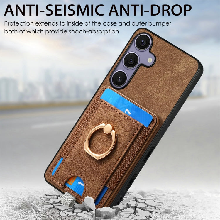 For Samsung Galaxy S25 Ultra 5G Retro Splitable Magnetic Card Bag Leather Phone Case(Brown)
