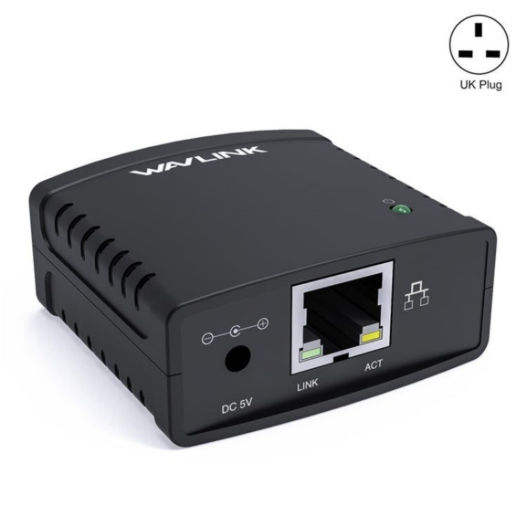 WAVLINK NU72P11 100Mbps Network Print Server USB 2.0 Network Printer Power Adapter(UK Plug)