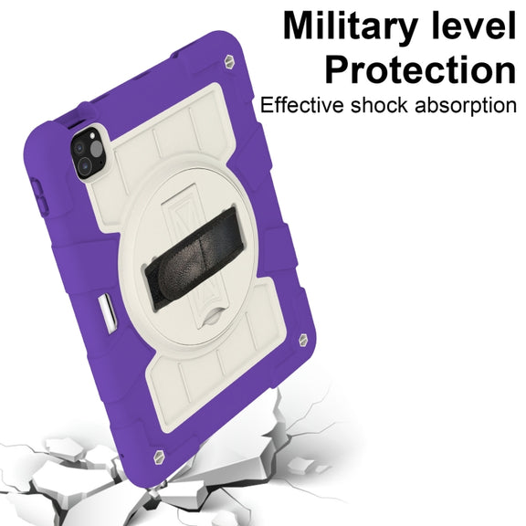 For iPad Air 11 2024 Silicone Hybrid PC Shockproof Tablet Case with Shoulder Strap(Catharanthus Roseus)