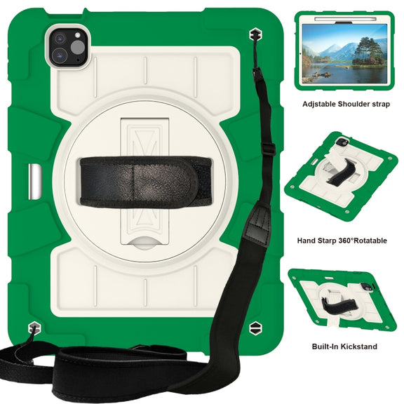 For iPad Air 11 2025 / 2024 Silicone Hybrid PC Shockproof Tablet Case with Shoulder Strap(Classic Green)