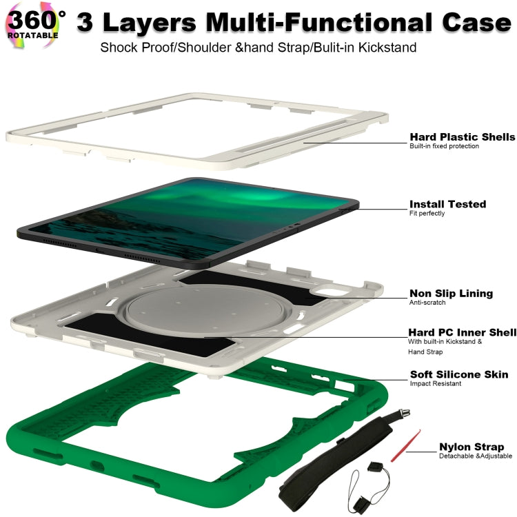 For iPad Air 11 2025 / 2024 Silicone Hybrid PC Shockproof Tablet Case with Shoulder Strap(Classic Green)