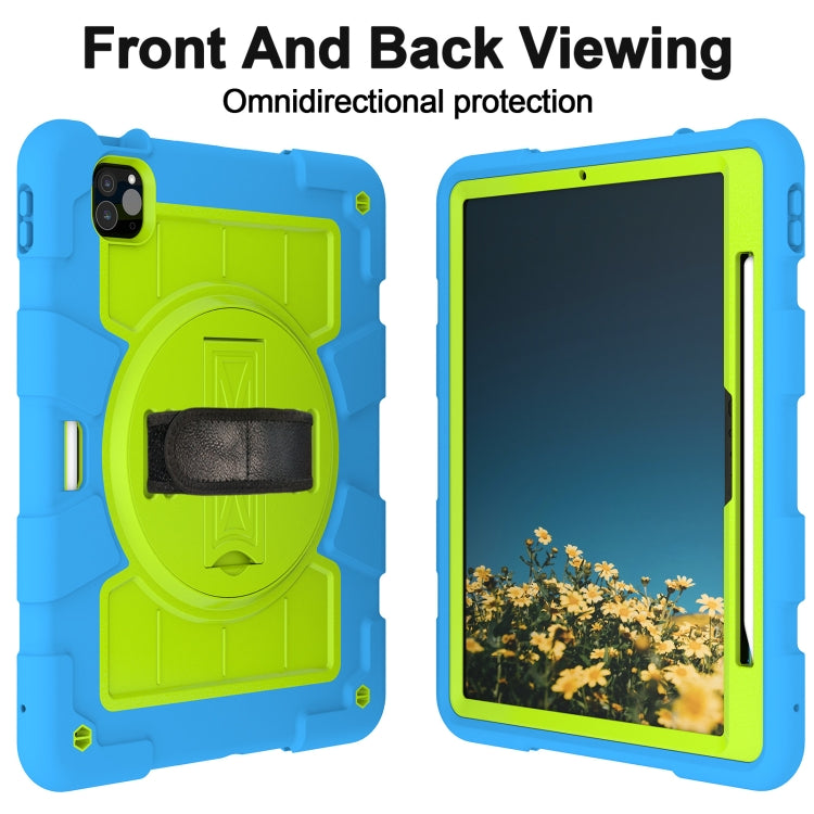 For iPad Air 11 2024 Silicone Hybrid PC Shockproof Tablet Case with Shoulder Strap(Bluish-Green)