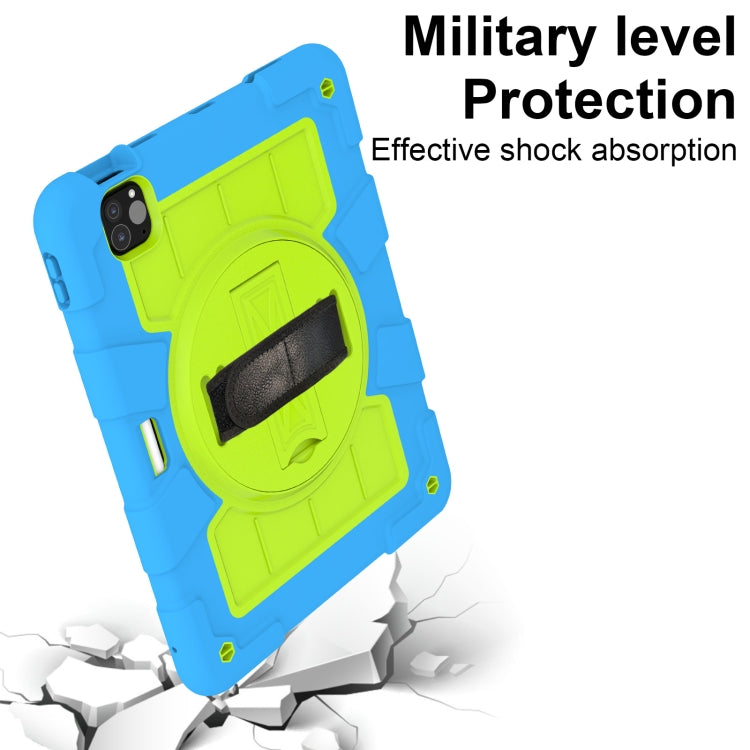 For iPad Air 11 2024 Silicone Hybrid PC Shockproof Tablet Case with Shoulder Strap(Bluish-Green)