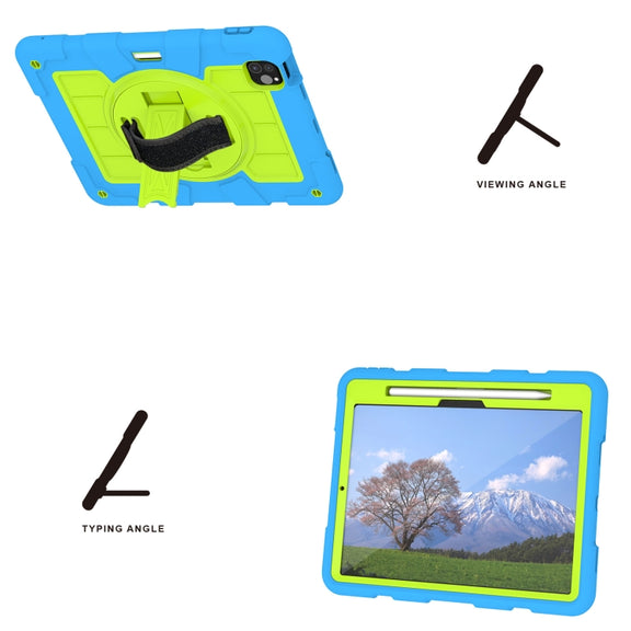 For iPad Air 11 2024 Silicone Hybrid PC Shockproof Tablet Case with Shoulder Strap(Bluish-Green)