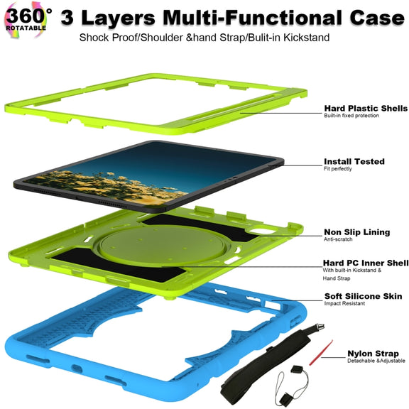 For iPad Air 11 2024 Silicone Hybrid PC Shockproof Tablet Case with Shoulder Strap(Bluish-Green)