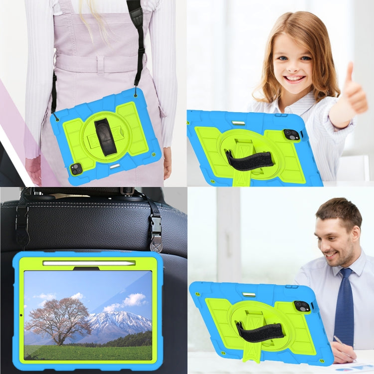 For iPad Air 11 2024 Silicone Hybrid PC Shockproof Tablet Case with Shoulder Strap(Bluish-Green)