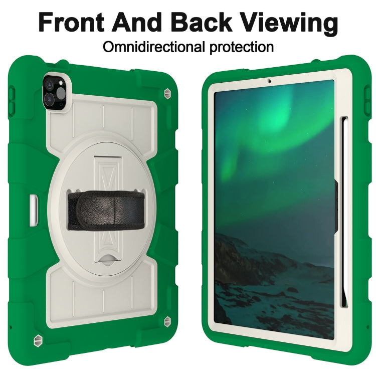 For iPad Pro 11 2024 Silicone Hybrid PC Shockproof Tablet Case with Shoulder Strap(Classic Green)