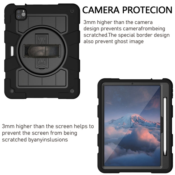 For iPad Pro 11 2024 Silicone Hybrid PC Shockproof Tablet Case with Shoulder Strap(Black)
