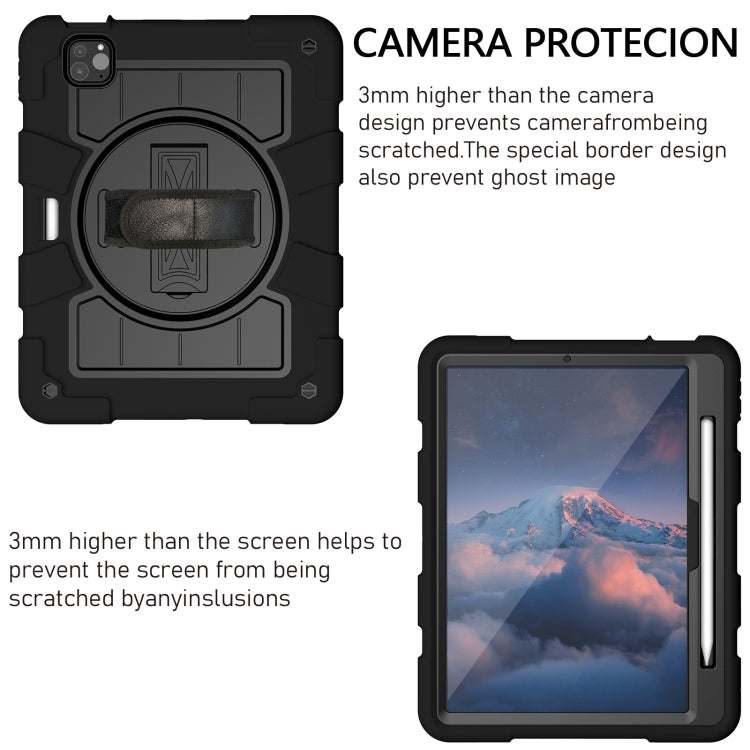 For iPad Pro 11 2024 Silicone Hybrid PC Shockproof Tablet Case with Shoulder Strap(Black)