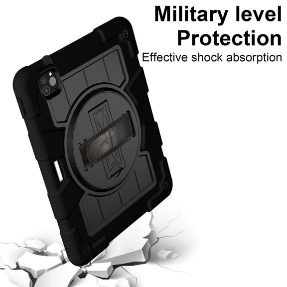 For iPad Pro 11 2024 Silicone Hybrid PC Shockproof Tablet Case with Shoulder Strap(Black)