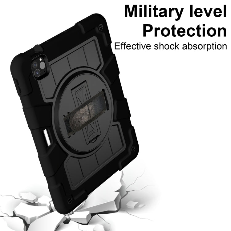 For iPad Pro 11 2024 Silicone Hybrid PC Shockproof Tablet Case with Shoulder Strap(Black)